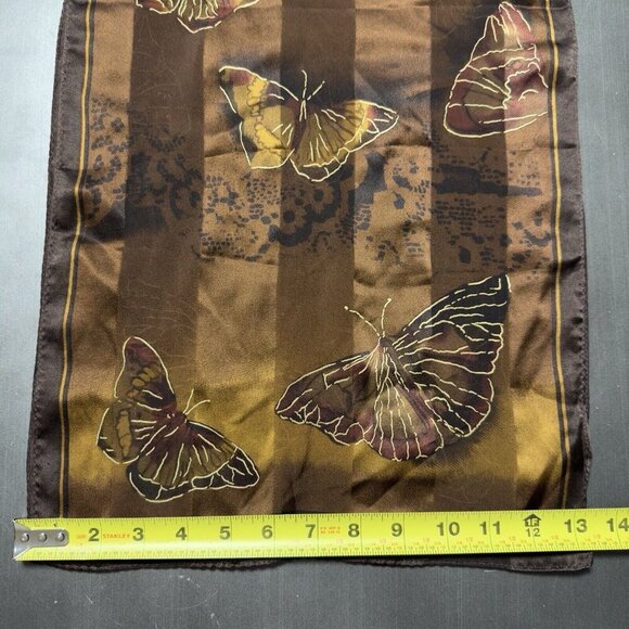 Vintage Luxury Fashion Silk Scarf Brown Striped Butterfly 56 x 26” Whimsy Fairy - Picture 4 of 5